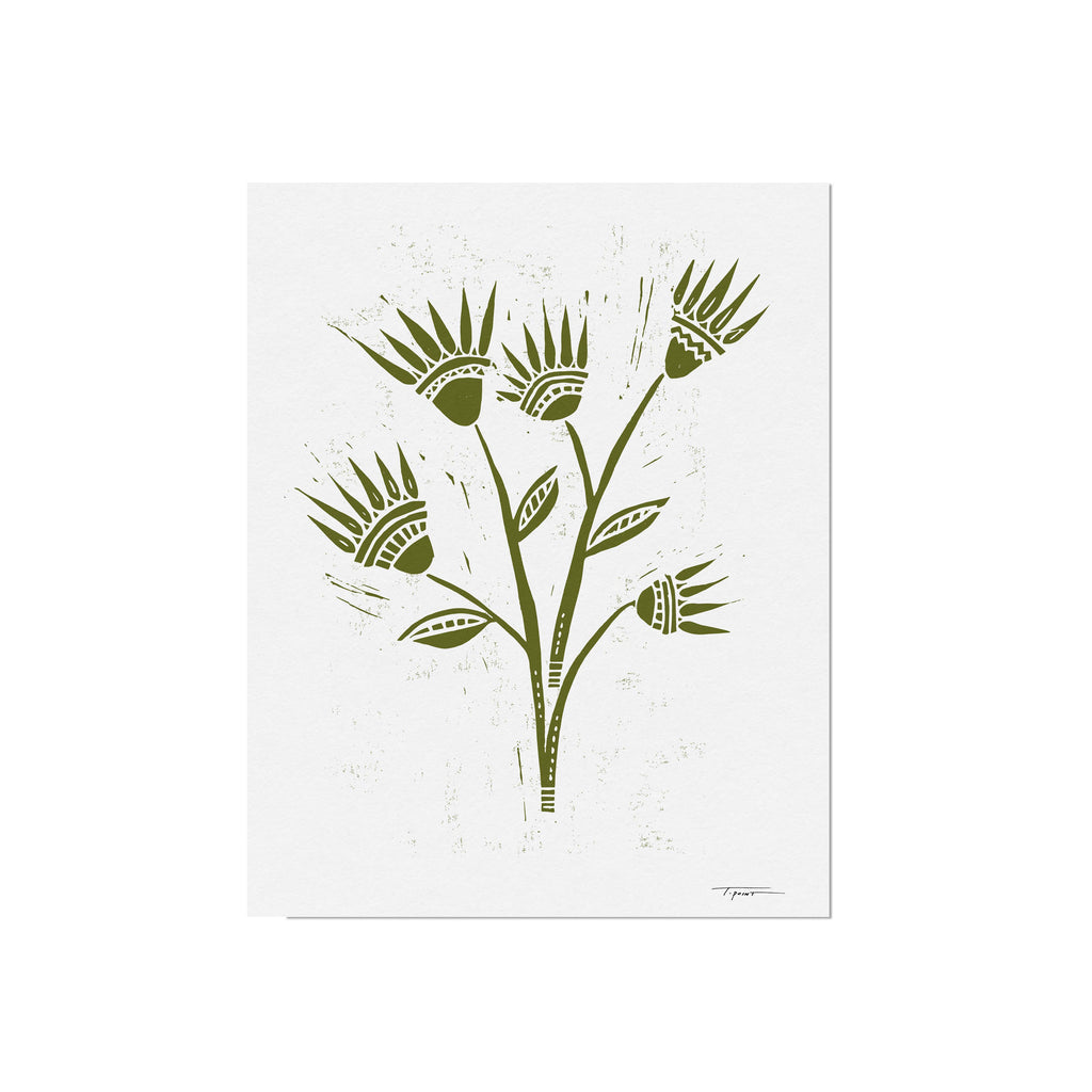 Abstract Flowers Art Print: 8x10 / Olive Green